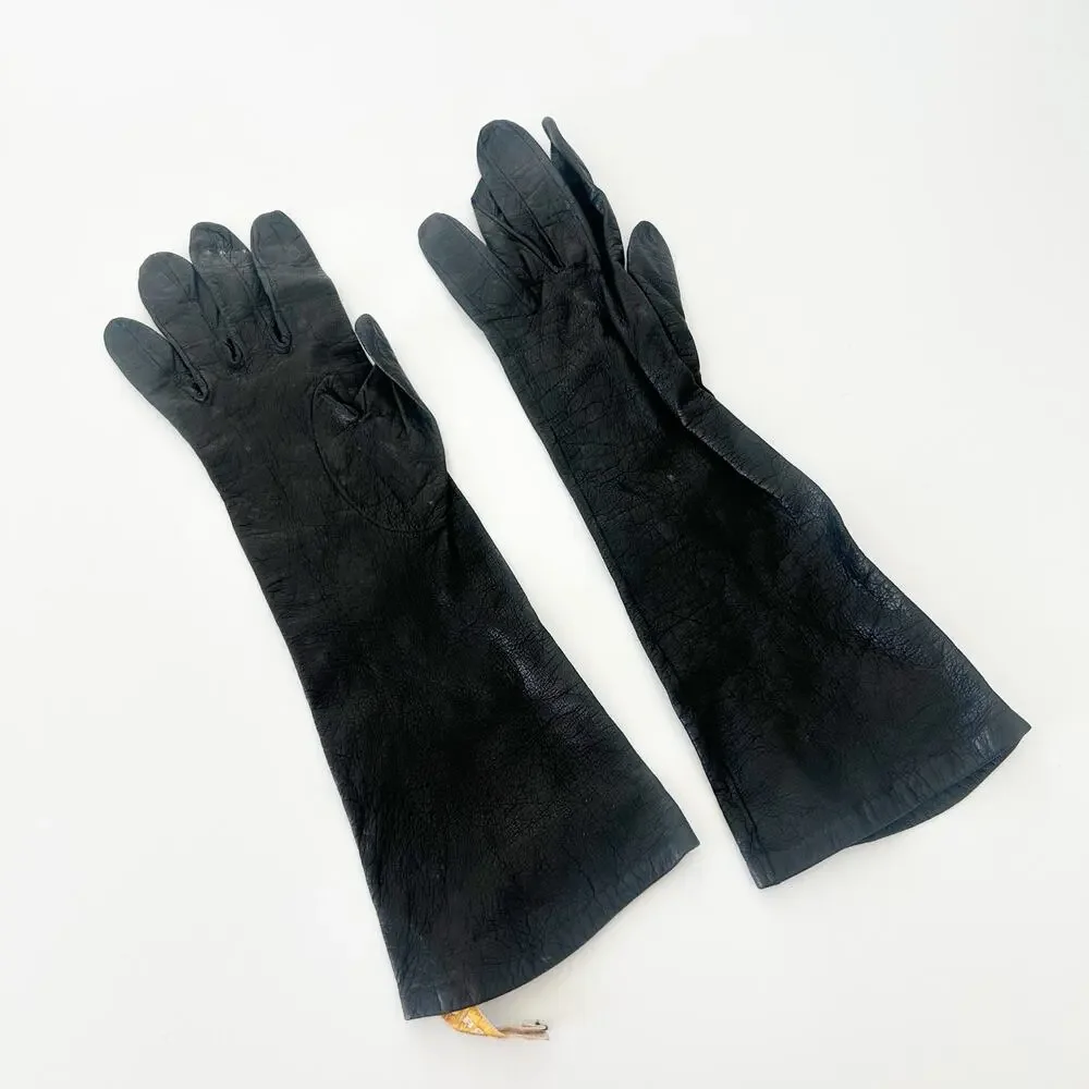 VTG Hudson's Black Silk Lined Long Gloves